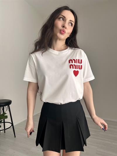 F/MM Kalp Logolu Beyaz Tişört