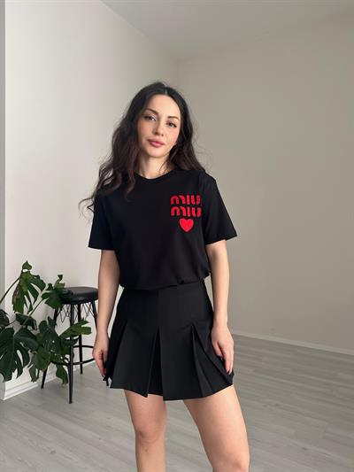 F/MM Kalp Logolu Siyah Tişört