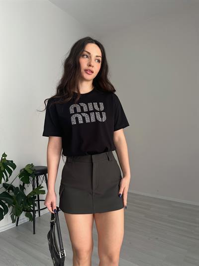 F/MM Taşlı Logolu Siyah Tişört