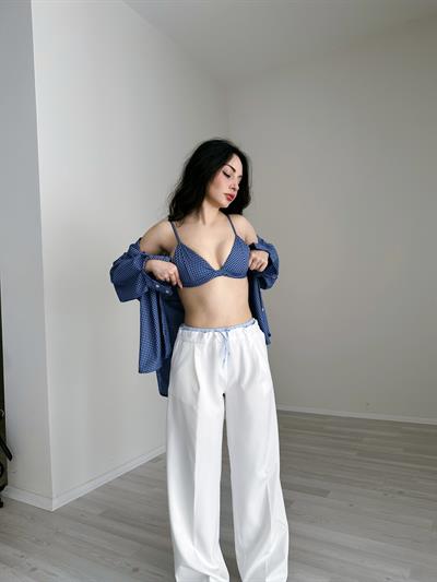 F/Pötikare Koyu Mavi Büstiyerli Gömlek