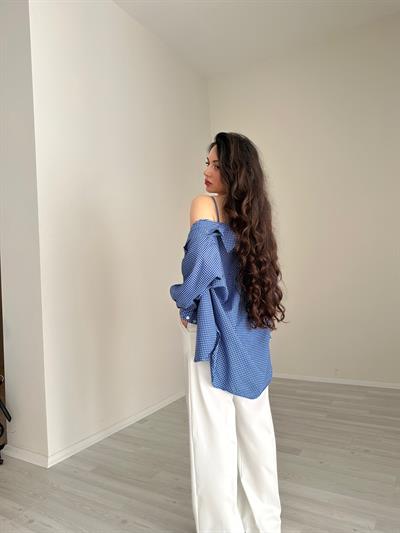 F/Pötikare Koyu Mavi Büstiyerli Gömlek