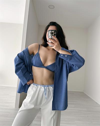 F/Pötikare Koyu Mavi Büstiyerli Gömlek