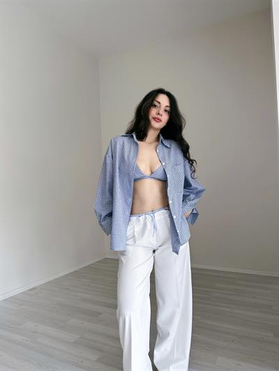 F/Pötikare Orta Mavi Büstiyerli Gömlek