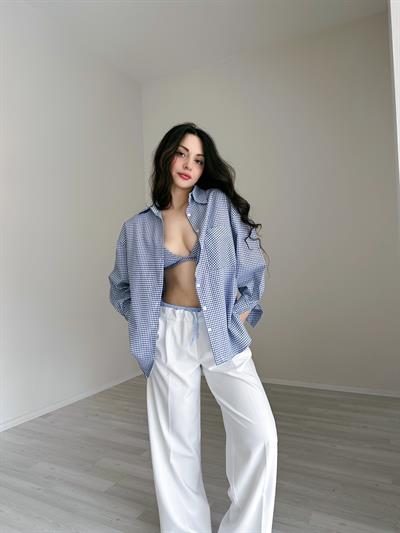 F/Pötikare Orta Mavi Büstiyerli Gömlek