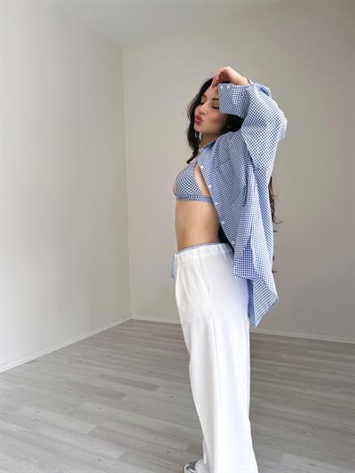 F/Pötikare Orta Mavi Büstiyerli Gömlek