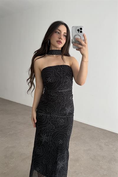 Fular Detaylı Odenese Bluz Etek Takım Siyah 