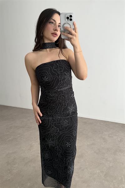 Fular Detaylı Odenese Bluz Etek Takım Siyah 