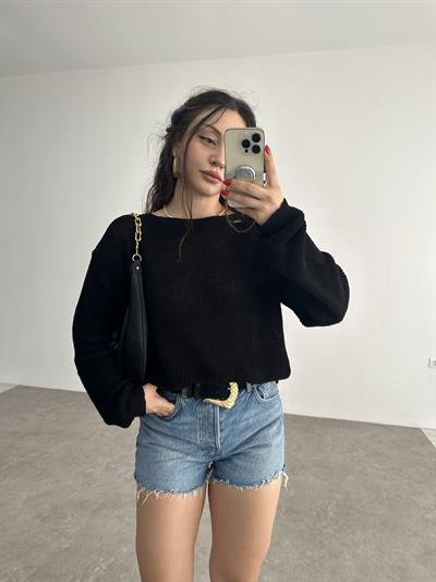 Gevşek Örgü Salaş Merserize Siyah Triko