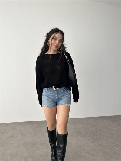 Gevşek Örgü Salaş Merserize Siyah Triko