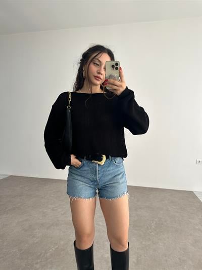 Gevşek Örgü Salaş Merserize Siyah Triko