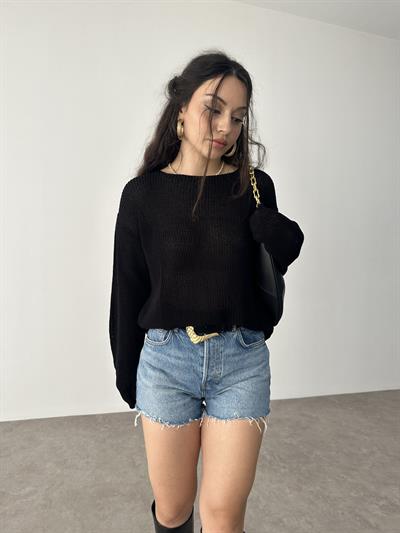 Gevşek Örgü Salaş Merserize Siyah Triko