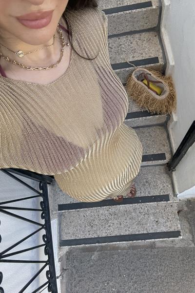 Gold Çelik İplik Premium Örme Elbise Uzun