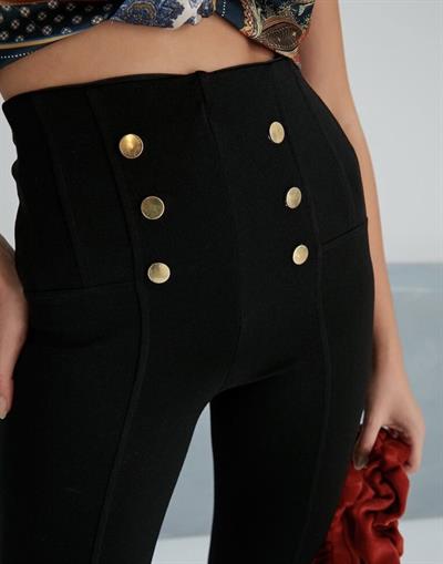 Gold Düğme Detaylı Çelik Tayt