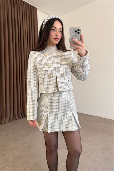 Gold Düğmeli Etek Ceket Takım