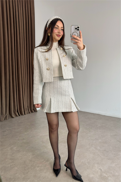 Gold Düğmeli Etek Ceket Takım