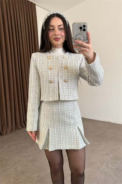 Gold Düğmeli Etek Ceket Takım