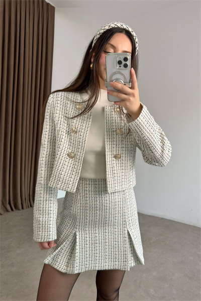 Gold Düğmeli Etek Ceket Takım