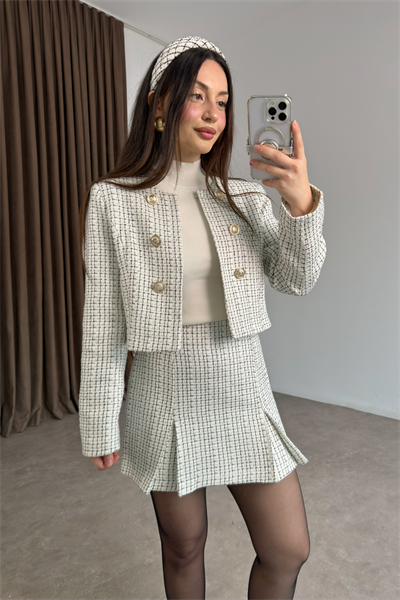 Gold Düğmeli Etek Ceket Takım