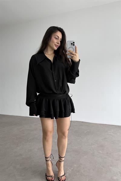 Gömlek Model Katlı Etekli Elbise