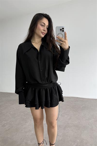 Gömlek Model Katlı Etekli Elbise