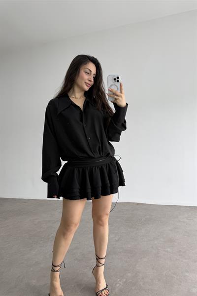 Gömlek Model Katlı Etekli Elbise