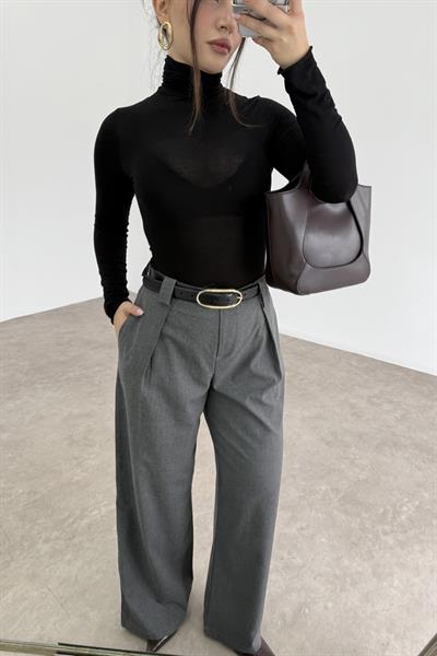 Gri Maskülen Pile Detaylı Pantolon