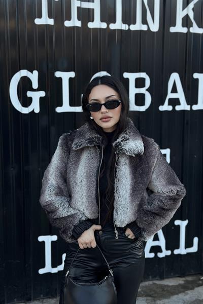 Griseo Premium Kalite Fermuarlı Yakalı Kürk