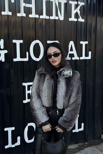 Griseo Premium Kalite Fermuarlı Yakalı Kürk