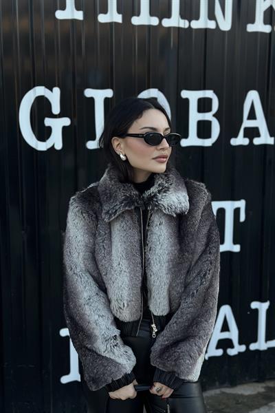 Griseo Premium Kalite Fermuarlı Yakalı Kürk