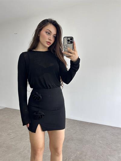 Gül Broşlu Premium Etek