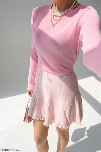 Hafif Transparan Basic Pembe Triko