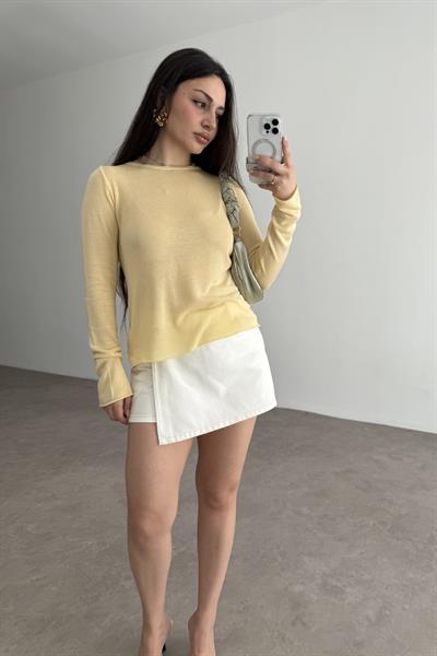 Hafif Transparan Basic Sarı Triko