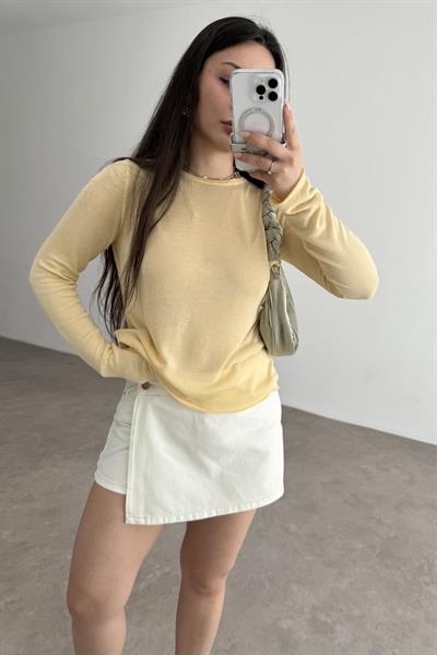 Hafif Transparan Basic Sarı Triko