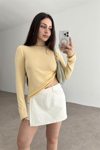 Hafif Transparan Basic Sarı Triko