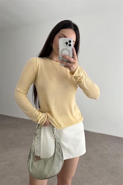 Hafif Transparan Basic Sarı Triko