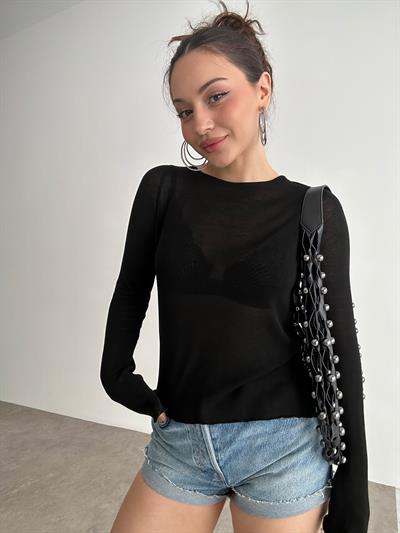 Hafif Transparan Basic Siyah Triko