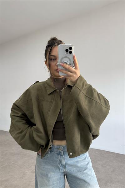 Haki Süet Bomber Ceket