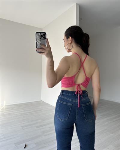 Halter Yaka Bağlamalı V Kesim Crop