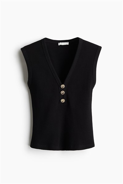 Hm Orijinal V Yakalı Gold Düğmeli Kaşkorse Siyah Bluz