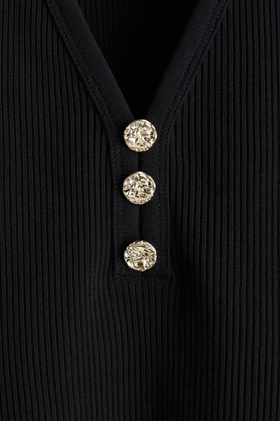 Hm Orijinal V Yakalı Gold Düğmeli Kaşkorse Siyah Bluz