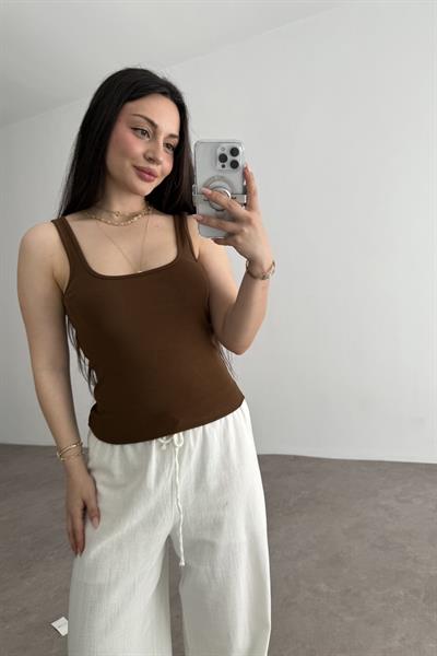 İnce Askılı Biyeli Atlet Kahve