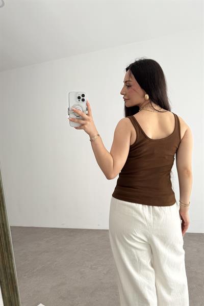 İnce Askılı Biyeli Atlet Kahve