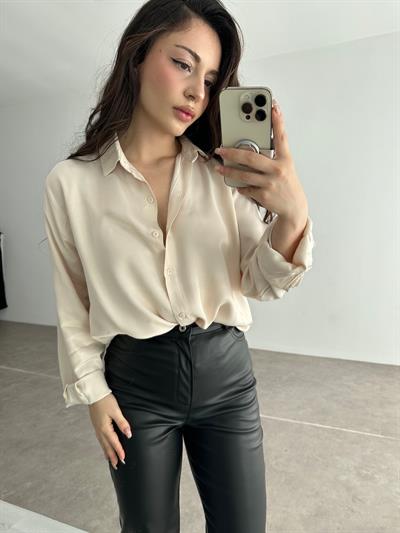 İpek Saten Dökümlü Şampanya Gömlek