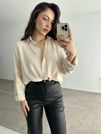 İpek Saten Dökümlü Şampanya Gömlek