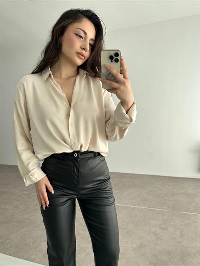 İpek Saten Dökümlü Şampanya Gömlek