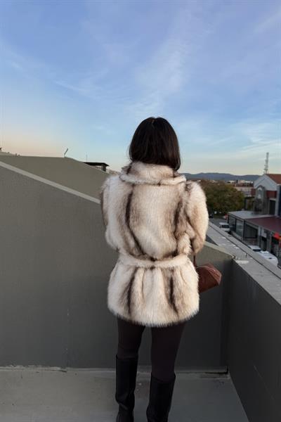 İrina Kuşaklı Premium Ekru Kürk