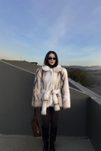 İrina Kuşaklı Premium Ekru Kürk