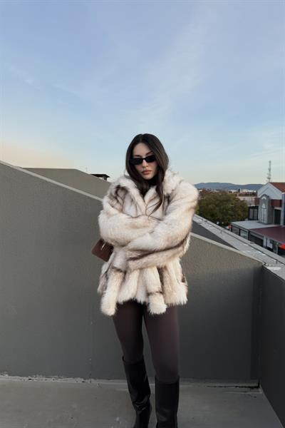 İrina Kuşaklı Premium Ekru Kürk