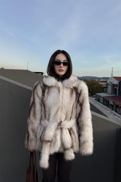 İrina Kuşaklı Premium Ekru Kürk