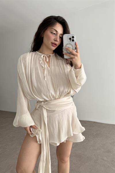 Işıltılı İpek Saten Drepeli Elbise 